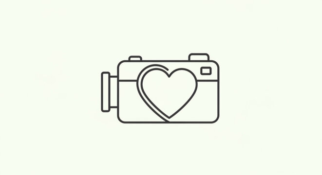 A charming camera with a heart, , representing the passion for capturing love stories and creating unforgettable memories through film