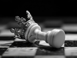 Chess Board White King Fallen Piece Checkmate Game Over Strategy Loss Tabletop Activity