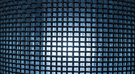 Abstract Blue Grid Pattern with Central Light Source.