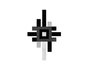 Obraz premium Abstract geometric design with overlapping black and gray rectangles forming symmetrical pattern with central square, creating modern and minimalistic visual effect