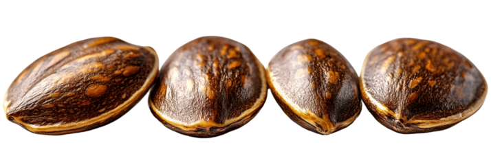 Collection of brown and beige seed pods or similar objects on a transparent background