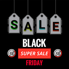 sale tag black friday text effect in glassmorphism style