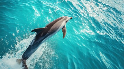 Obraz premium cetacean. Dolphin leaping from turquoise ocean waters, dynamic marine life in motion. wildlife magazines, conservation campaigns, designed for nature documentaries and education.