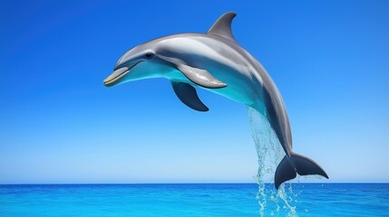 Obraz premium cetacean. Dolphin leaping from turquoise ocean waters, dynamic marine life in motion. wildlife magazines, conservation campaigns, designed for nature documentaries and education.