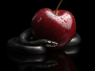 red apple on black background
