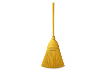 Yellow broom sweeping cleaning household tool, a domestic supply for tidying floors, transparent background