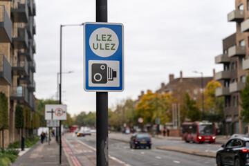 Urban street with traffic sign observed