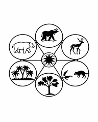 Animal Life in Silhouette: From Arctic to Tropics.Wild and domestic animals and birds living in various climatic zones big black silhouette set isolated on white background vector illustration