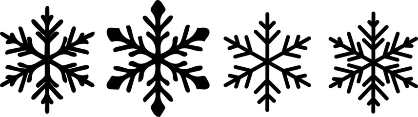 Black snowflake silhouette set, simple winter season vector icons