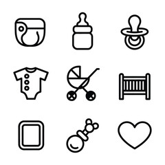 Baby Care Icons Set Line Art Vector Graphics on White Background Keywords: baby, care, icons