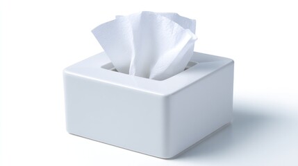 Square white tissue box, several soft tissues protruding