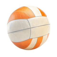 Orange and white volleyball with visible stitching on a clean background