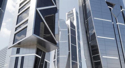 Modern Futuristic Skyscrapers Reflecting the Sky.