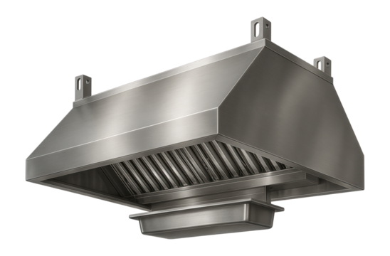 An industrial hood with grease collection, ideal for food trucks or street food vendors.