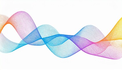 Abstract colorful wavy lines forming a dynamic pattern on a white background.