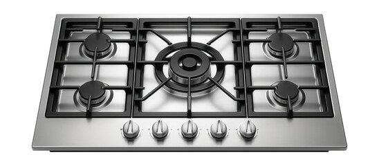 Five-burner built-in cooktop with a strong central burner, ideal for large families.