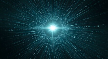 Obraz premium Abstract Digital Tunnel of Binary Code Data Flowing Towards Bright Light Source