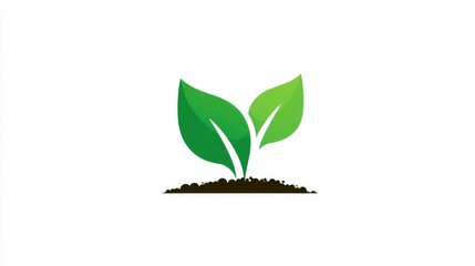 Leaf icon growing from soil line, flat eco farming concept, clean white background
