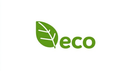 Leaf icon in bright green with "eco" text overlay, minimalist branding symbol, on white