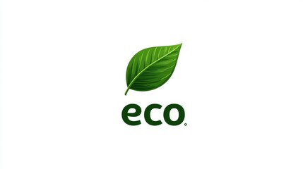 Leaf icon in bright green with "eco" text overlay, minimalist branding symbol, on white