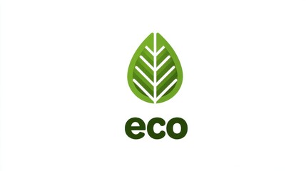 Leaf icon in bright green with "eco" text overlay, minimalist branding symbol, on white