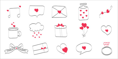 Hand Drawn Love and Valentine Elements Collection Set