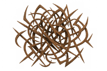 Tangled brown thorns forming a crown of suffering, a powerful religious symbol on transparent background