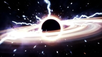 Animated black hole with glowing accretion disk in outer space - Powered by Adobe