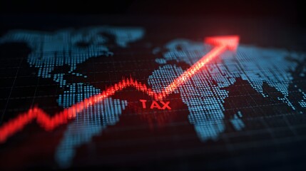 global economic growth concept with tax rate arrow and financial map background