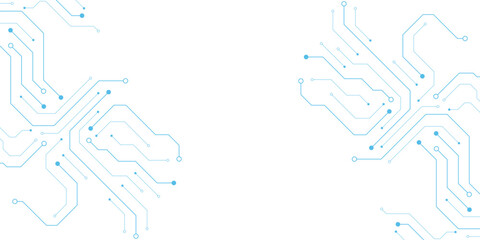 Technology blue circuit diagram on white background. High-tech circuit board connection system.Vector abstract technology on white background.
