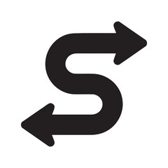 Winding arrow pointing left representing a change of direction a u turn maneuver or the concept of returning to a starting point