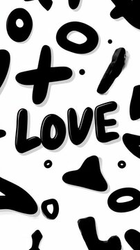 Love text with black shapes heart xoxo symbols on white background