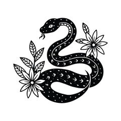 Obraz premium Snake with wildflowers and leaves