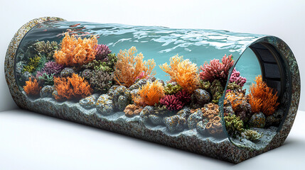 Cutaway view of artificial coral habitat in aquarium design Generative AI