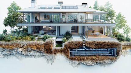 Modern house design with eco-friendly features and layout Generative AI