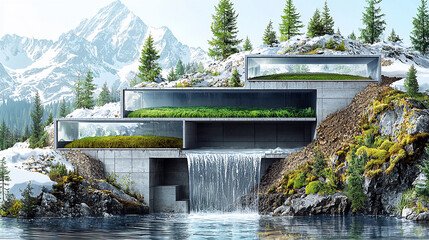 Mountain spring technical schematic displaying water flow Generative AI