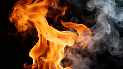 Fototapeta premium Vibrant flames and rising smoke against a dark background