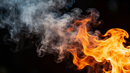 Fototapeta premium Vivid flames and rising smoke against a dark background