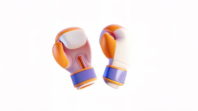A pair of cartoon-style boxing gloves with orange and blue colors on a white background.