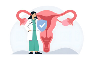 Doctor protecting a female uterus with a shield symbolizing women s health