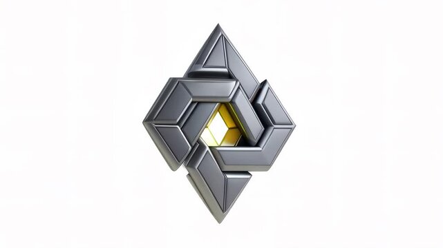 A sleek, abstract 3D design featuring geometric shapes and a green accent inside.