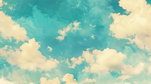 Video A plane flying through a cloudy blue sky with some white fluffy clouds
