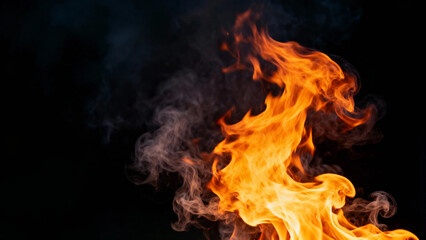Fototapeta premium Vivid flames and smoke rising against a dark background