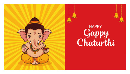 Happy Ganesh Chaturthi Cute Lord Ganesha Cartoon Vector Banner