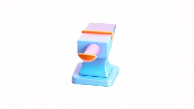 A colorful 3D model of a stylized anvil with a bright pink and blue design.