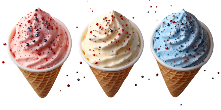Colorful ice cream cones in assorted flavors