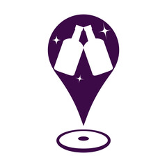 Party clubs map location marker icons for Liquor stores, and alcoholic drink sellers. Clinking alcohol drinking bottles on a location marker
