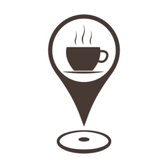 Coffee shop map location marker icon for web and mobile. a Coffee cup with smoke on a location marker