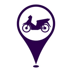 Motorbike location icon for Motorcycle stores, Motorcycle rentals, Motorbike flat design icon on location map marker icon