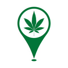 Cannabis leaf on a location marker, Cannabis store map marker icon for Cannabis and Marijuana sellers